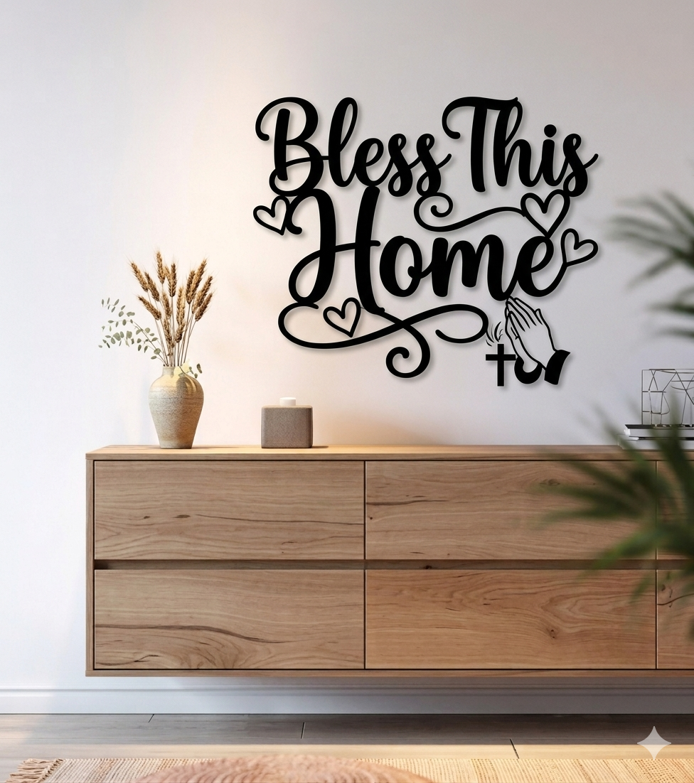 “Family” Script Metal Wall Art – Modern Geometric Framed Home Décor
