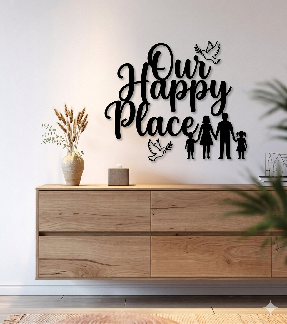 “Family” Script Metal Wall Art – Modern Geometric Framed Home Décor
